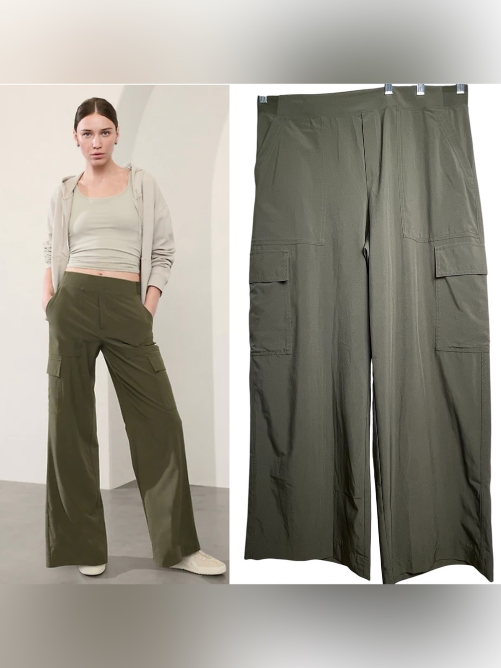 Athleta Brooklyn Heights High Rise Wide Leg Cargo Pant Sage Green Sz 16